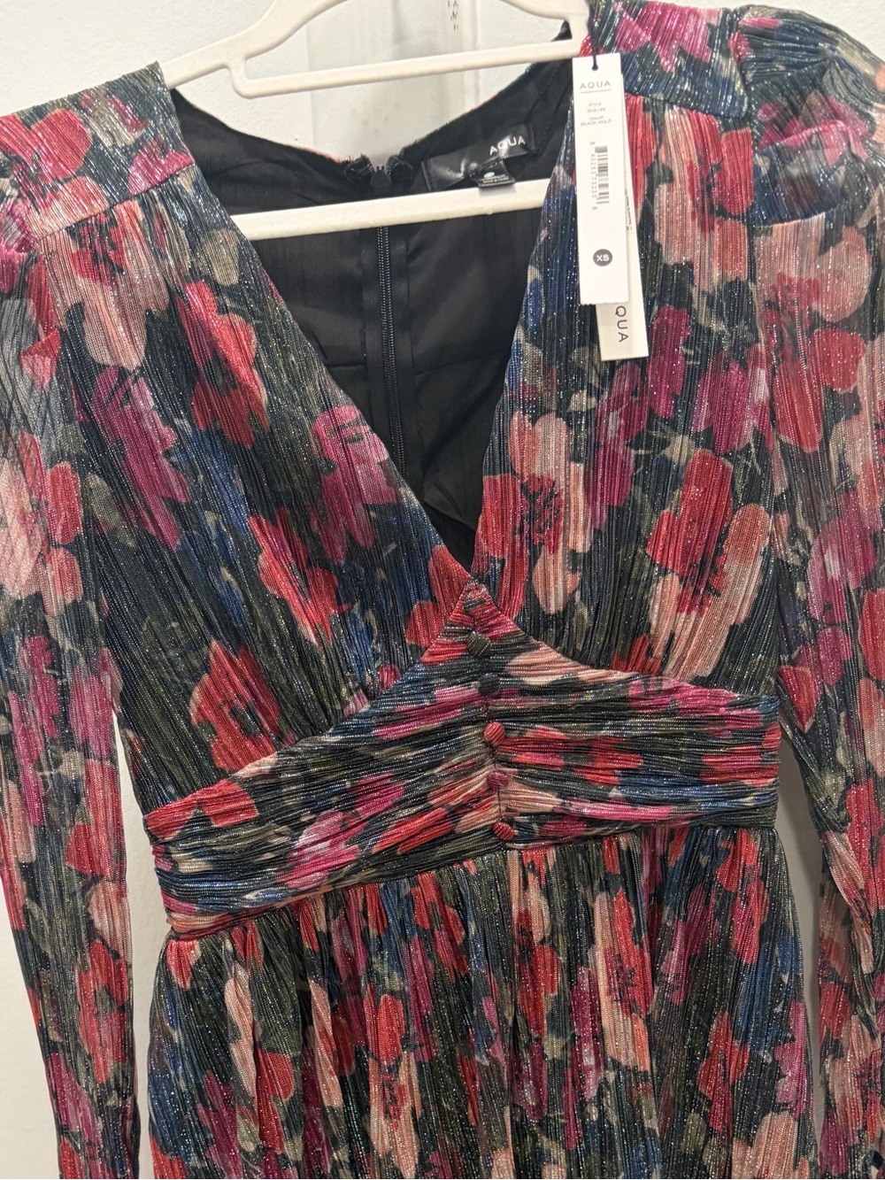 NWT - Aqua Multicolor Floral Pleated V-Neck Dress